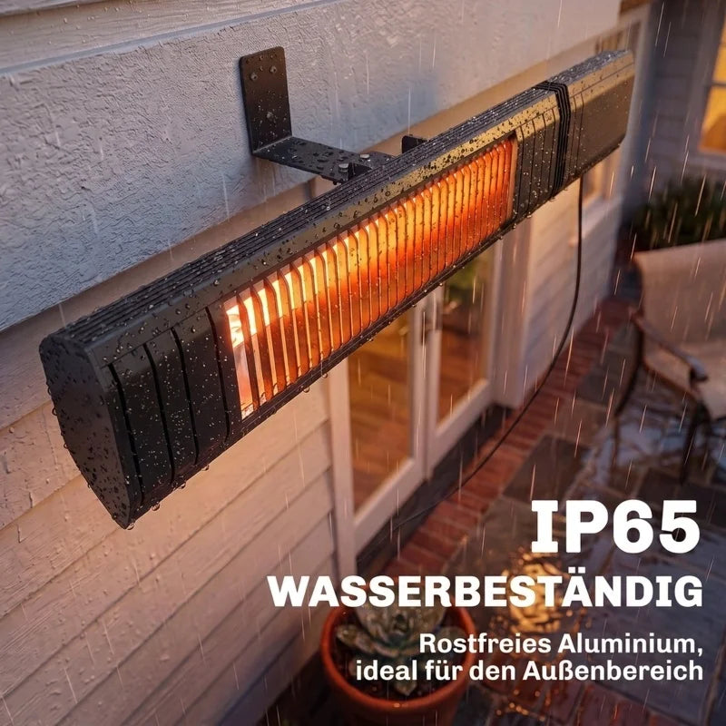 Wandhalterung und Gehäuse aus rostfreiem Aluminium am Heizstrahler, wasserbeständig nach IP65