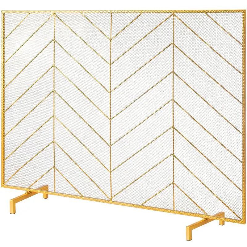 Goldenes Funkenschutzgitter in Schrägansicht von rechts, Fischgrät-Linien auf feinem Gitter