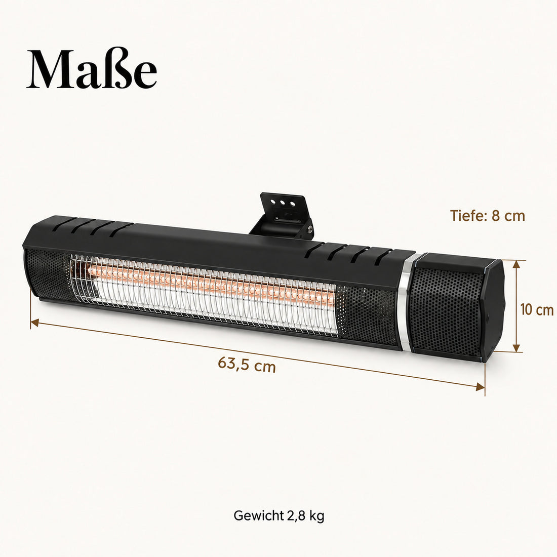 Infrarot-Wandstrahler 63,5 cm – Maße mit Breite, Höhe und Tiefe